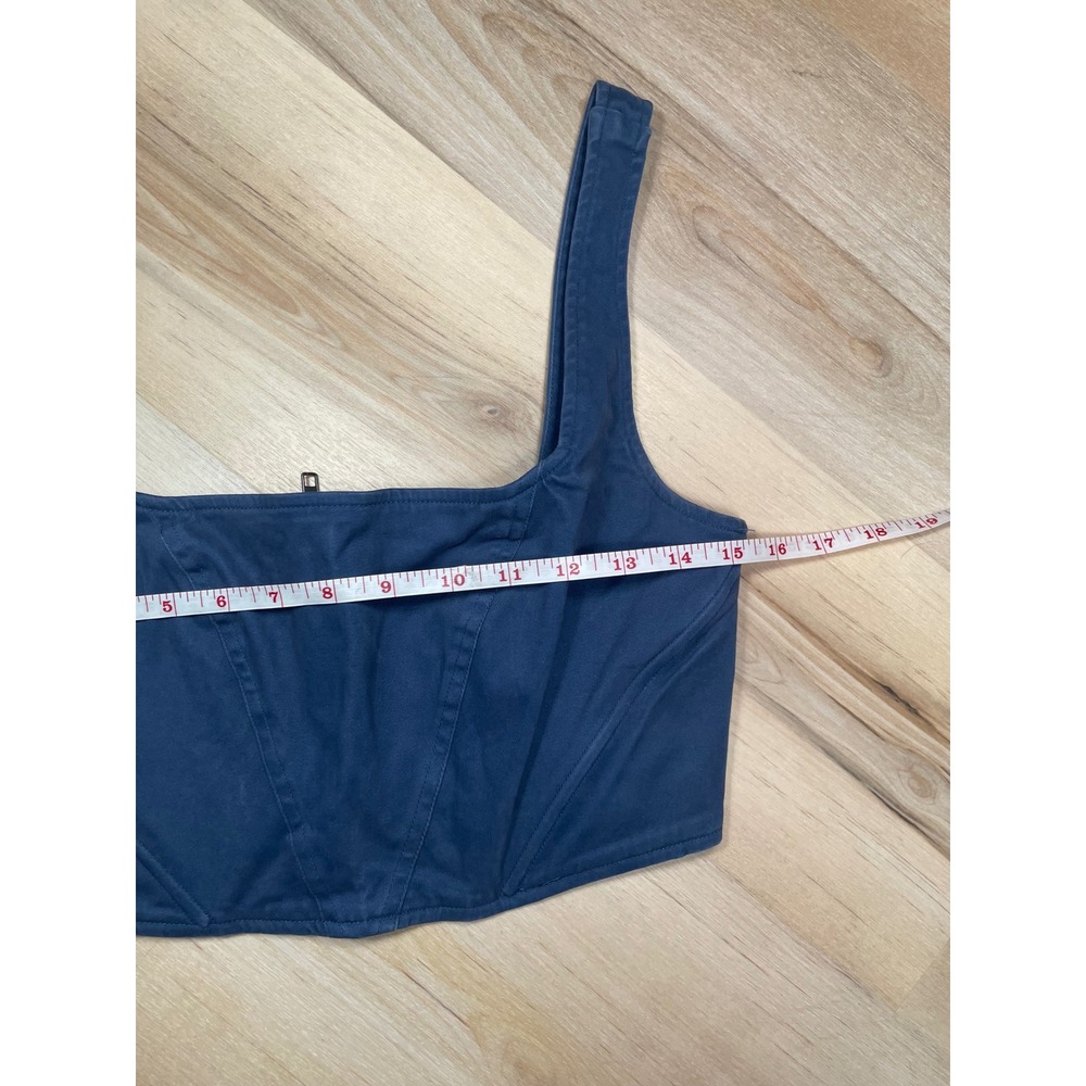 Free People Navy Blue Corset Crop Top Square Neck Zip Back Size 4 - Picture 8 of 9